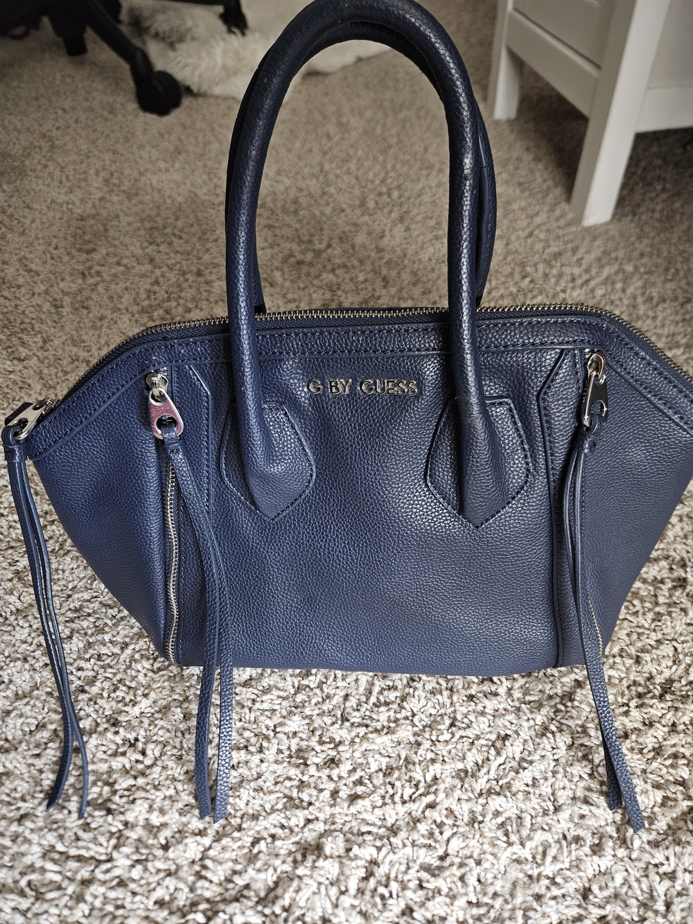 G by GUESS Navy Pebbled Leatherette Satchel